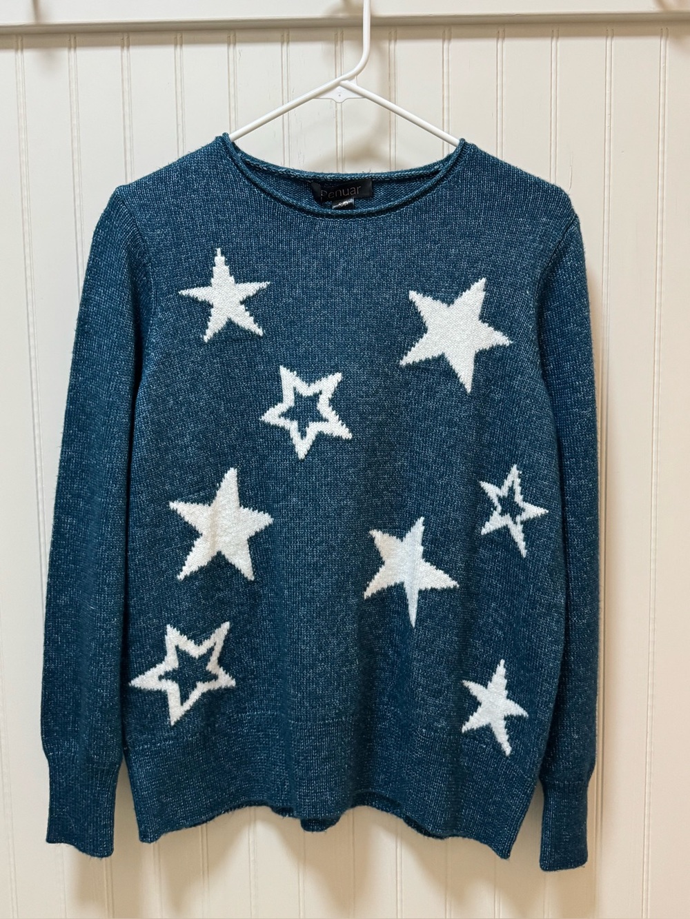 NWT Renuar Blue Star Print Lightweight Knit Sweater Size Small